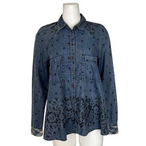 Free People Dottie Over You Button Down Shirt Blouse S Blue Chambray